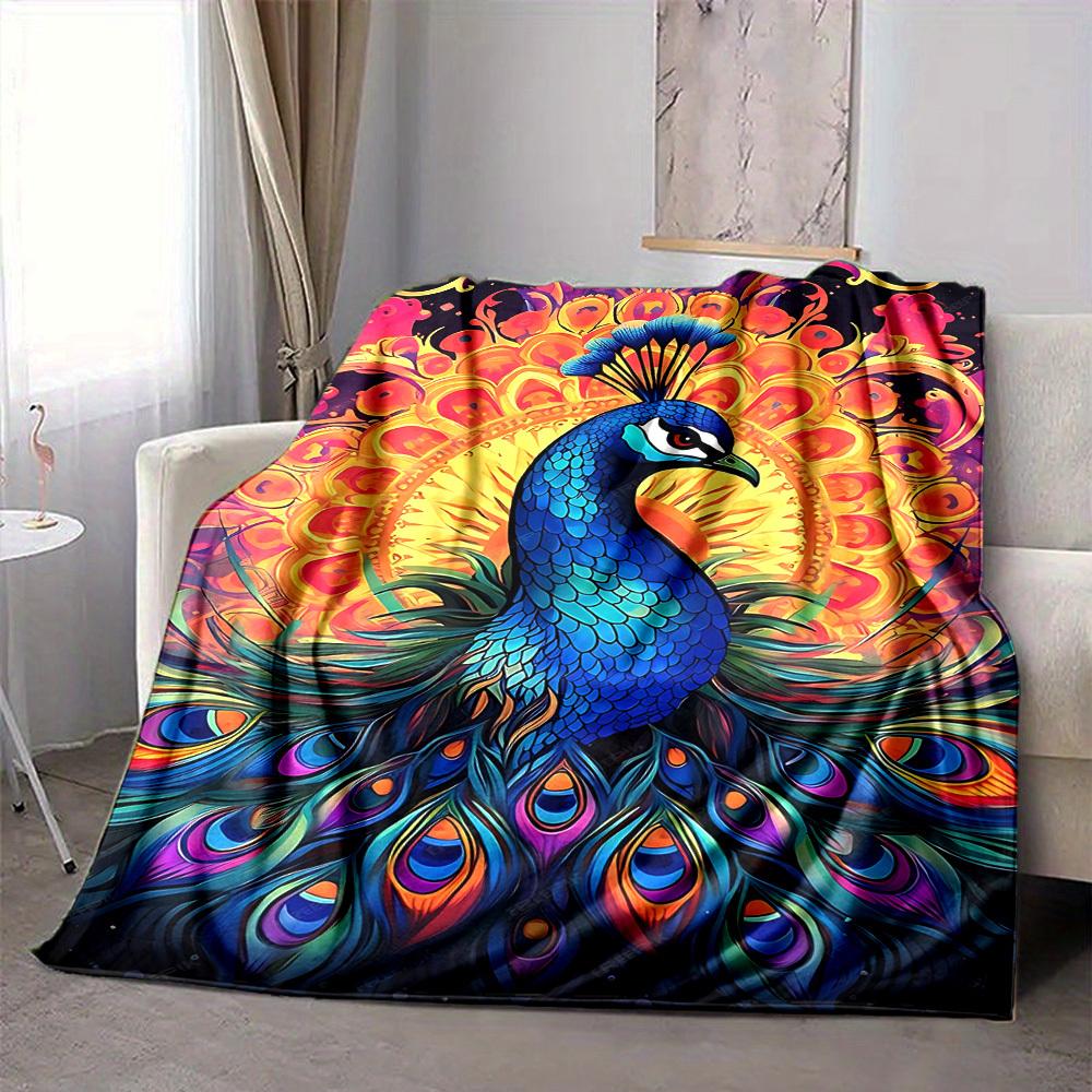 1pc Peacock Mandala Lightweight Flannel Blanket, Comfortable and Warm Blanket, for Office and Camping Sofa Bed, Livingroom173