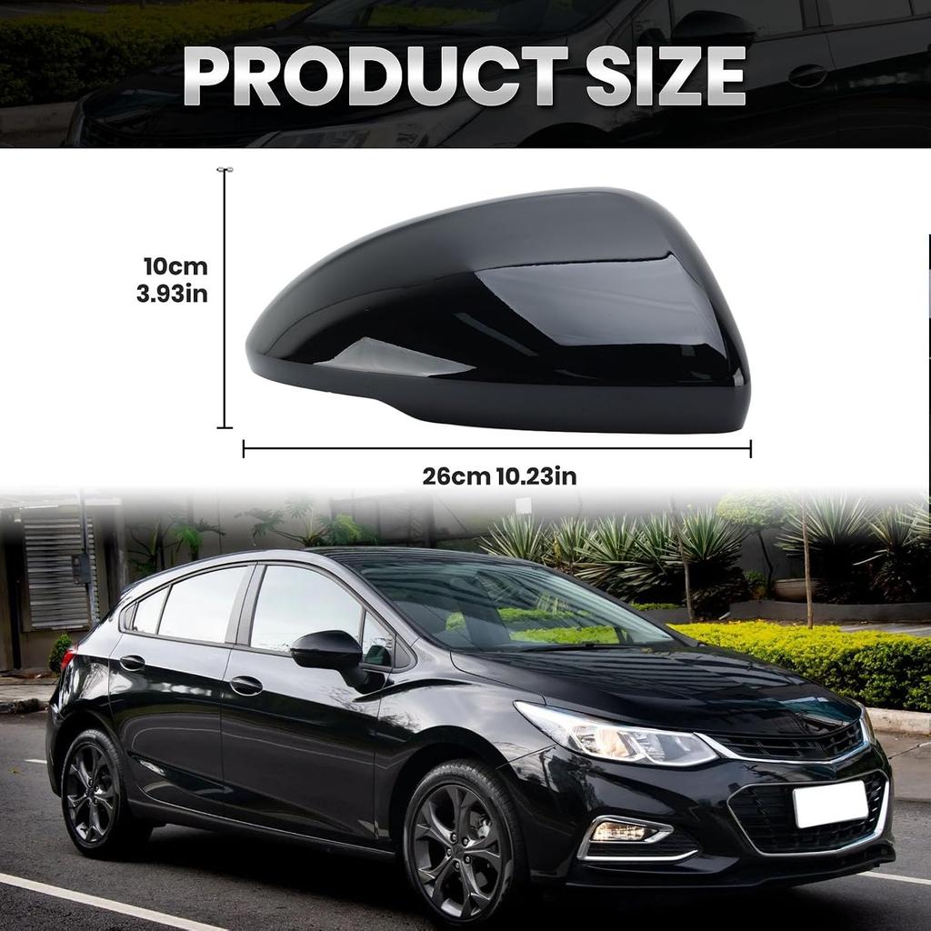 Right Passenger Side Mirror Cover Caps Compatible with Chevrolet Chevy Cruze 2017 2018 2019 Replacement Rear view Mirrors Trim (Black)