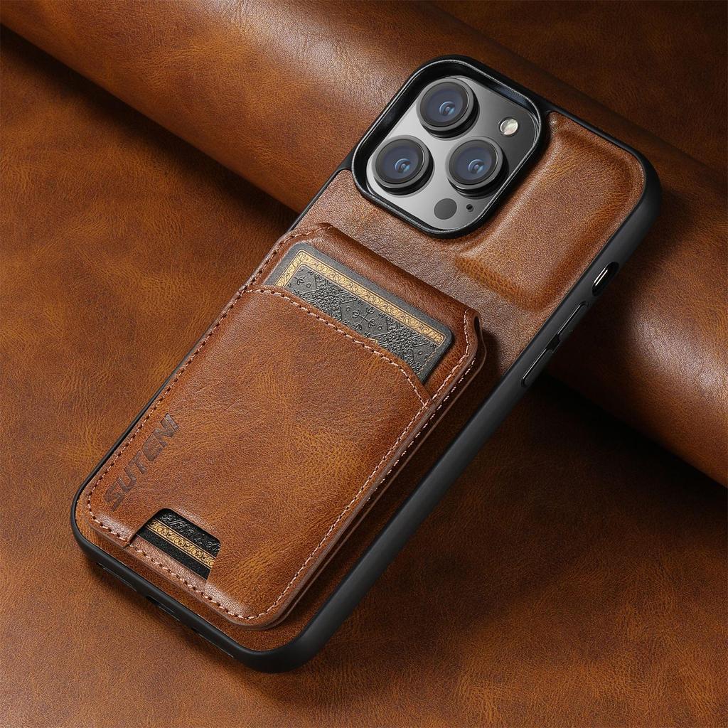 Кожаный чехол для телефона с отделением для карт и подставкой для iPhone 16 Plus, Samsung S24 Ultra и Google Pixel 9 Pro