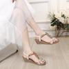 Fashion Brand Casual Summer Fashion Small Wedge Lightweight Sandals Women Elastic Band Beaded Jewel Petal Shoes Rome Ankle T-strap