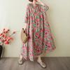 2025 Summer Women Plus Size Basic Dress Hooded Pleated Casual Long Loose Vintage Floral Dress Maxi