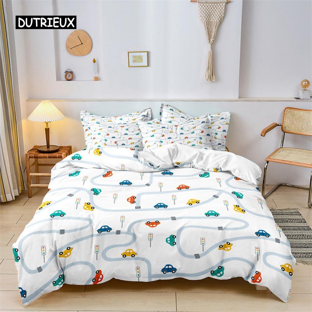 Пододеяльник с изображением машинки из мультфильма для мальчиков, комплект постельного белья, строительная техника, покрывало для одеяла, детская мультяшная техника, грузовик, мягкий полиэстеровый декор