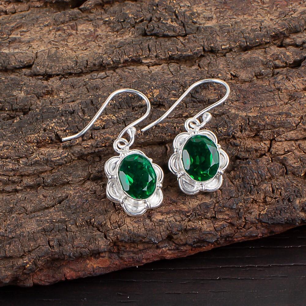Chrome Diopside Gemstone 925 Sterling Silver Jewelry Handcrafted Earrings 1.30" EE-11-2
