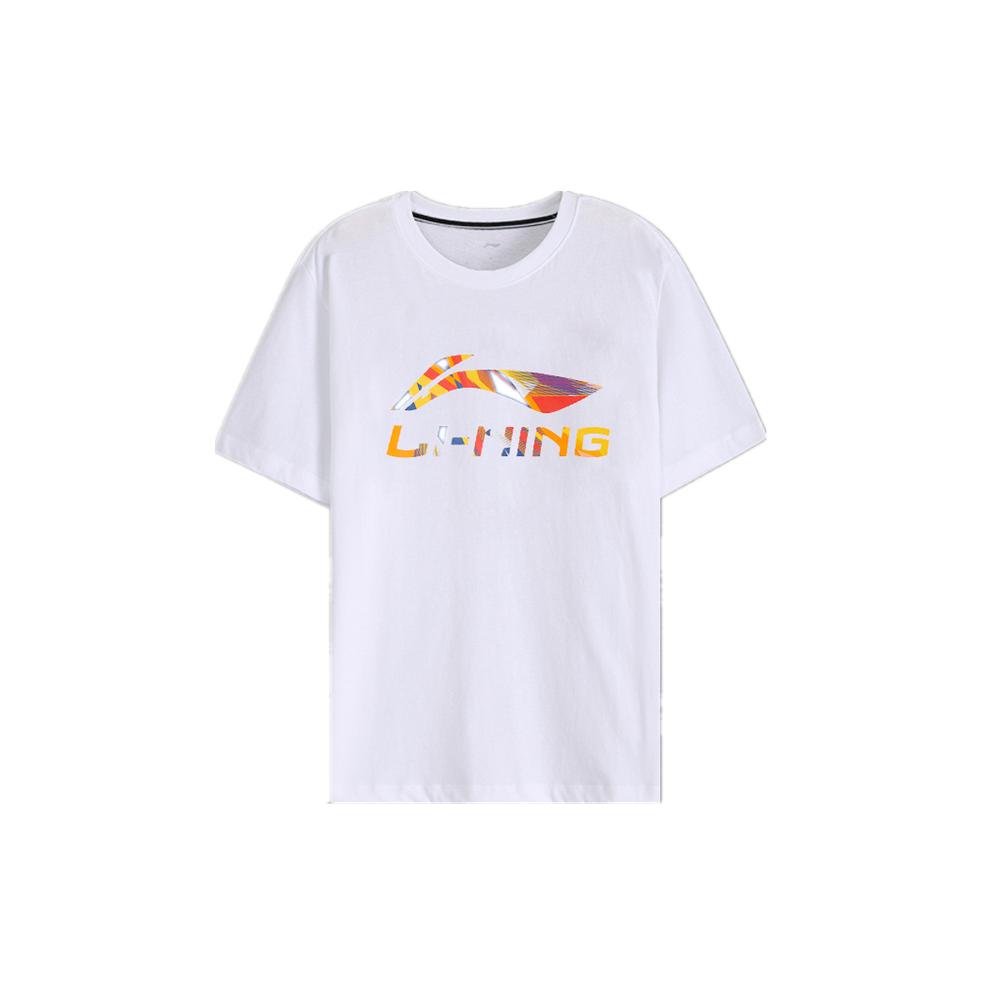 Мужские белые футболки Li Ning с круглым вырезом, умеренного прямого кроя, AHSQ747-2