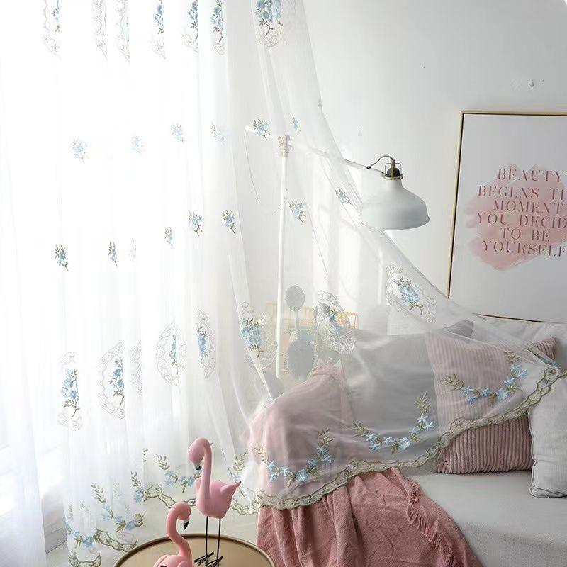 Тюль с 3D-вышивкой и цветочным узором | Роскошный европейский дизайн | Верхние части с люверсами, бисерные веревки и кружевные подзоры | Спальни и гостиные