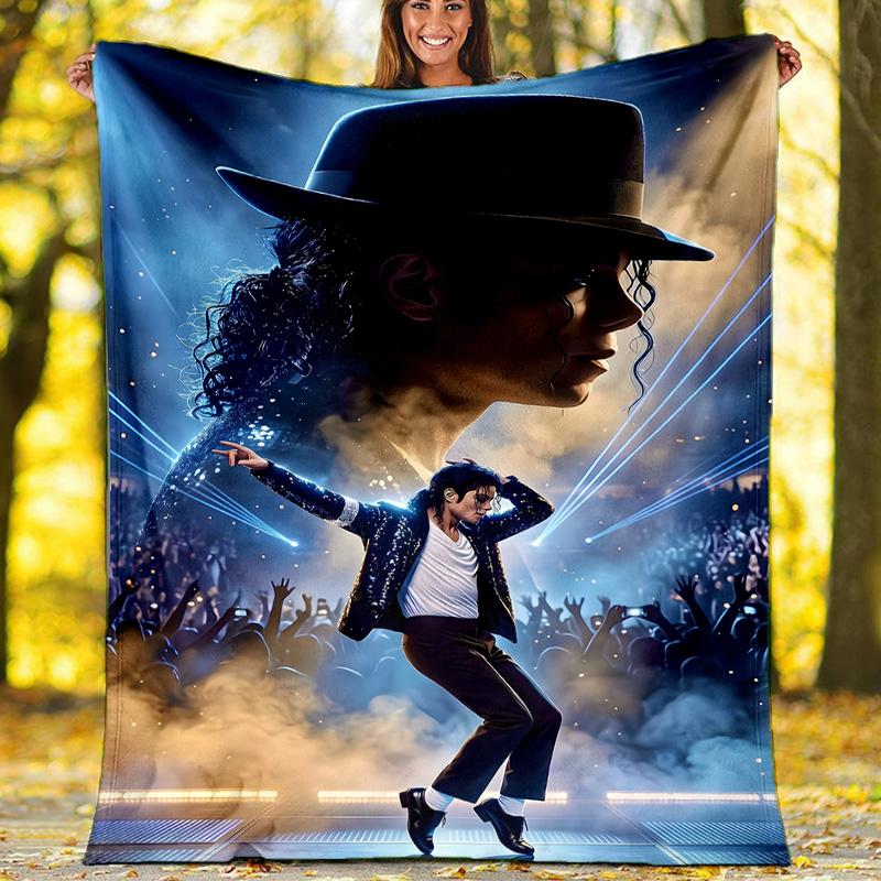 1pc Michael Jackson Theme Blanket - Digital Print, Polyester, Cozy for All Seasons, Perfect for Outdoor, and Travel
