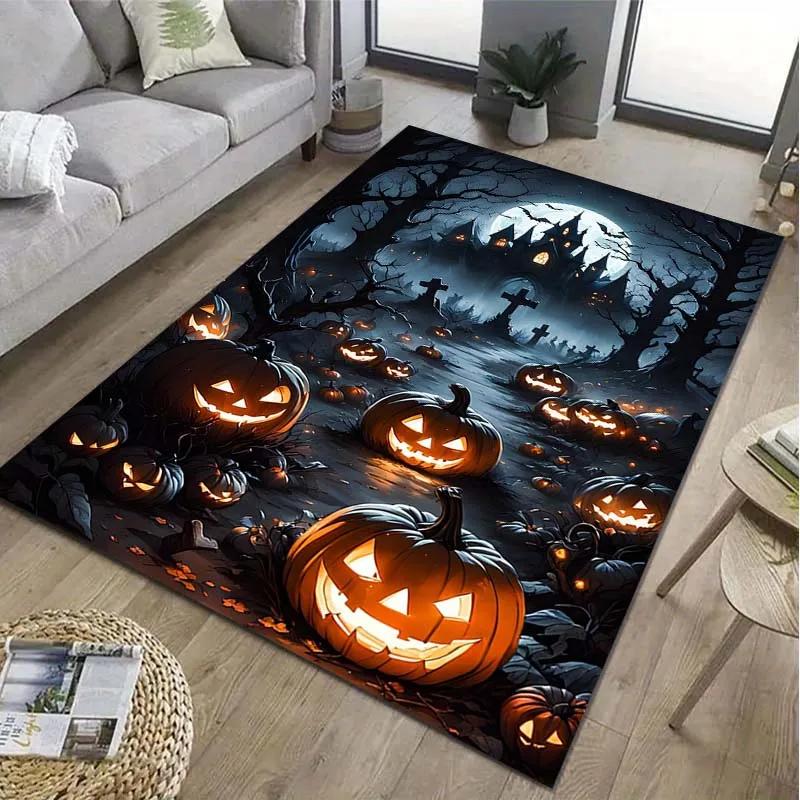 Halloween Pumpkin Head Pattern Floor Rug Carpets Living Room Bedroom Bedside Bathroom Floor Mat Area Rug Room Decor Gift