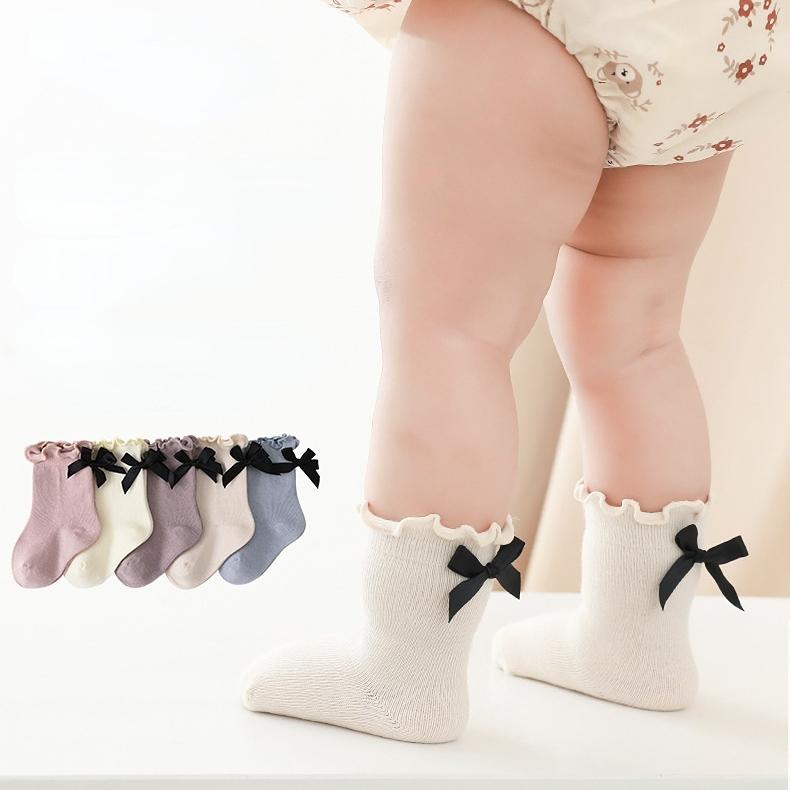 0-8Years Baby Socks for Autumn/winter New Bow-knot Baby Girl Socks Korean Style Cute Solid Color Soft Cotton Newborn Socks
