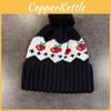 Warm Knitted Simple Hat Cherry Embroidery Design And Plush Ball Decoration