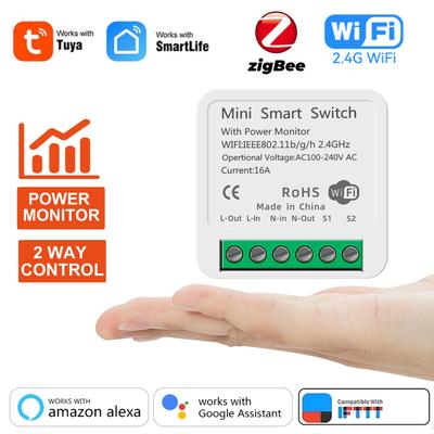 Модуль интеллектуального выключателя Tuya 16A ZigBee WiFi с монитором питания, двухпозиционный выключатель, работает с приложением Alexa Google Home Smart Life