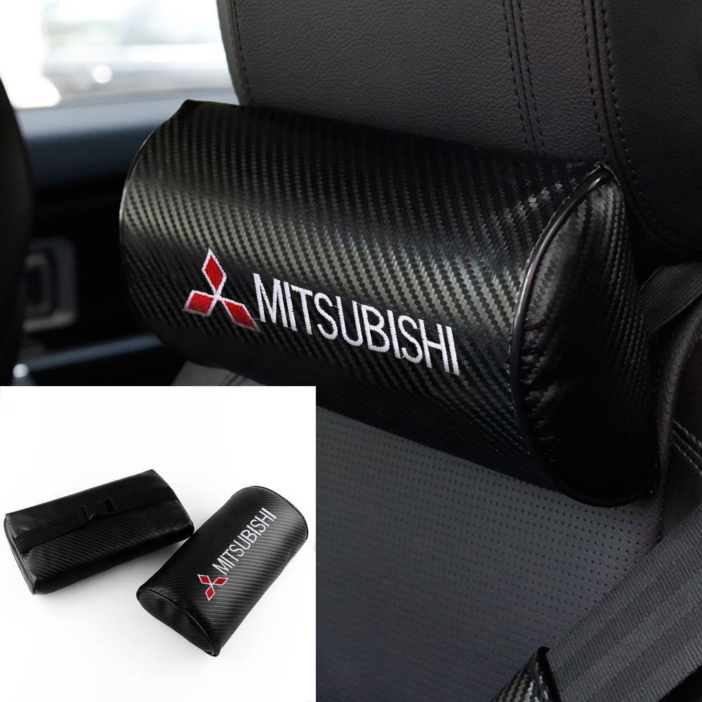 sdzh1 1/2Pcs Car Seat Headrest Auto Logo Neck Pillow Interior Accessory For Mitsubishi 9 Ralliart X EX ASX L200 Colt Outlander Pajero