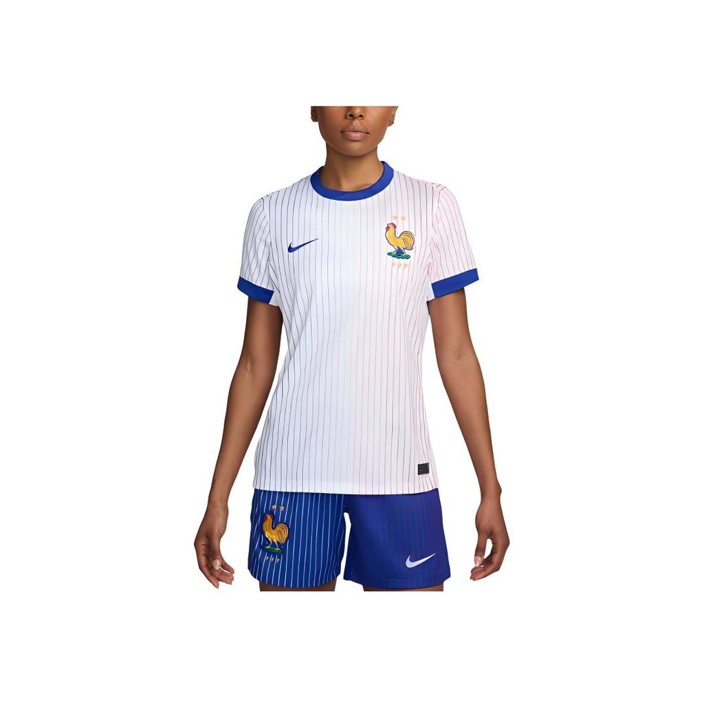 Nike Dri-FIT Soccer Replica FFF Striped Outdoor Casual Vintage Crew Neck Short Sleeve Football Shirt Women Tops White FJ4323-100