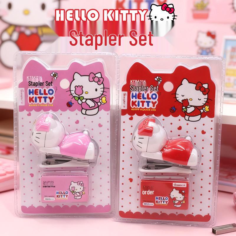 Розовый мини-степлер Hello Kitty для студентов – Девчачья мультяшная машинка для скрепления канцтоваров