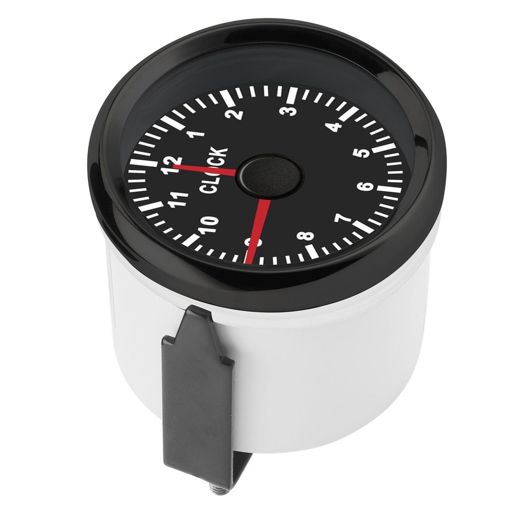 2in Universal Clock Gauge Instrument 0‑12 Hourmeter Red Backlight 12V 24V for Car Boat Yacht MotorcycleBlack Dial Black