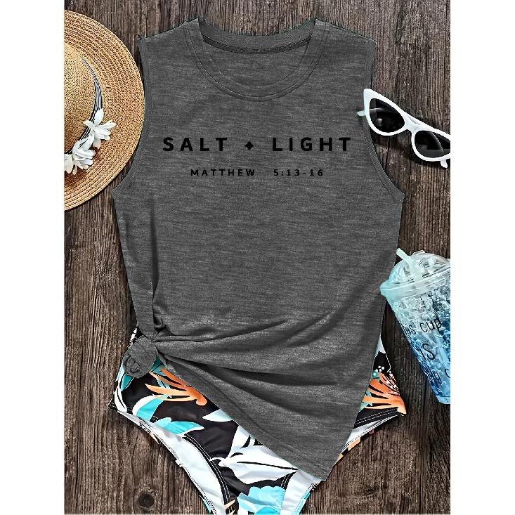 Elegant Vest for Women Salt & Light Biblical Verse Print Casual Loose Summer Vest Fashionable and elegant tops for commuting, vacation, and everyday