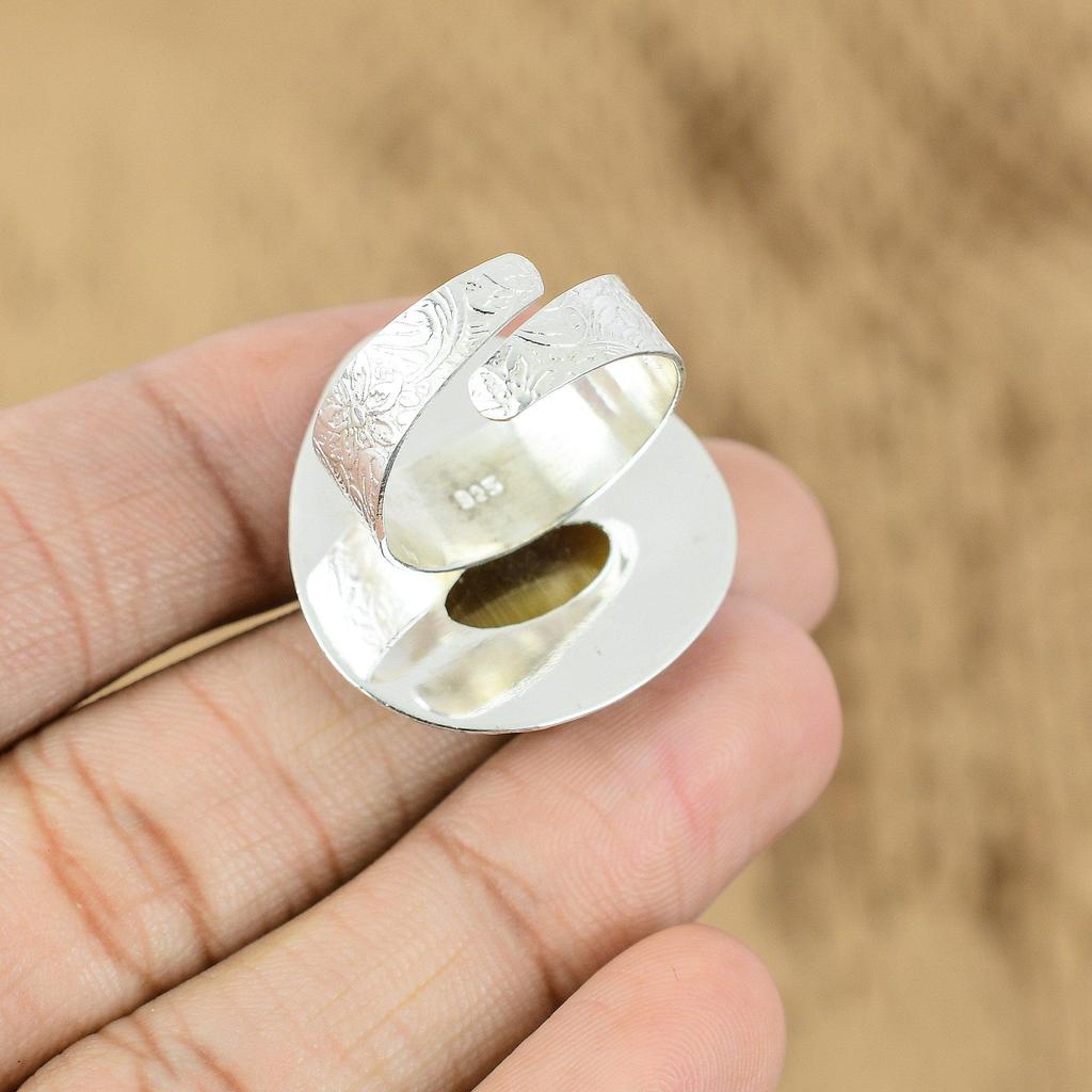 Mothers Day Sale 925 Sterling Silver Tiger's Eye Gemstone Boho Cresent Moon Ring