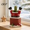 Creative Gardening Accessory Santa Claus in Smokestack Flower Pot Ornament, Resin Decorative Plant Planter Container, Small for Holiday Tabletop