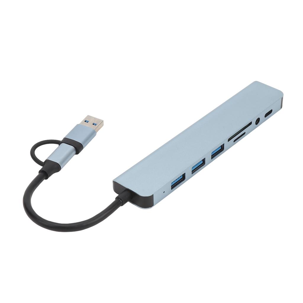 8 In 1 USB C Hub Aluminium Alloy with 1 USB3.0 Type C 3 USB2.0 3.5mm Jack Usb C to Memory Card Reader for Laptop