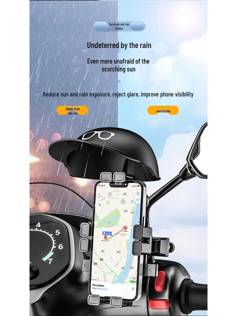 Cross-Border Motorcycle Phone Mount: Shockproof Holder with Visor for Bikes and Electric Vehicles, Ideal for Navigation and Takeout Riders.