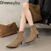 Fashion Pointed Toe Elastic Slim Ankle Boots For Women High Heels Autumn Winter Shoes Ladies Botas Mujes