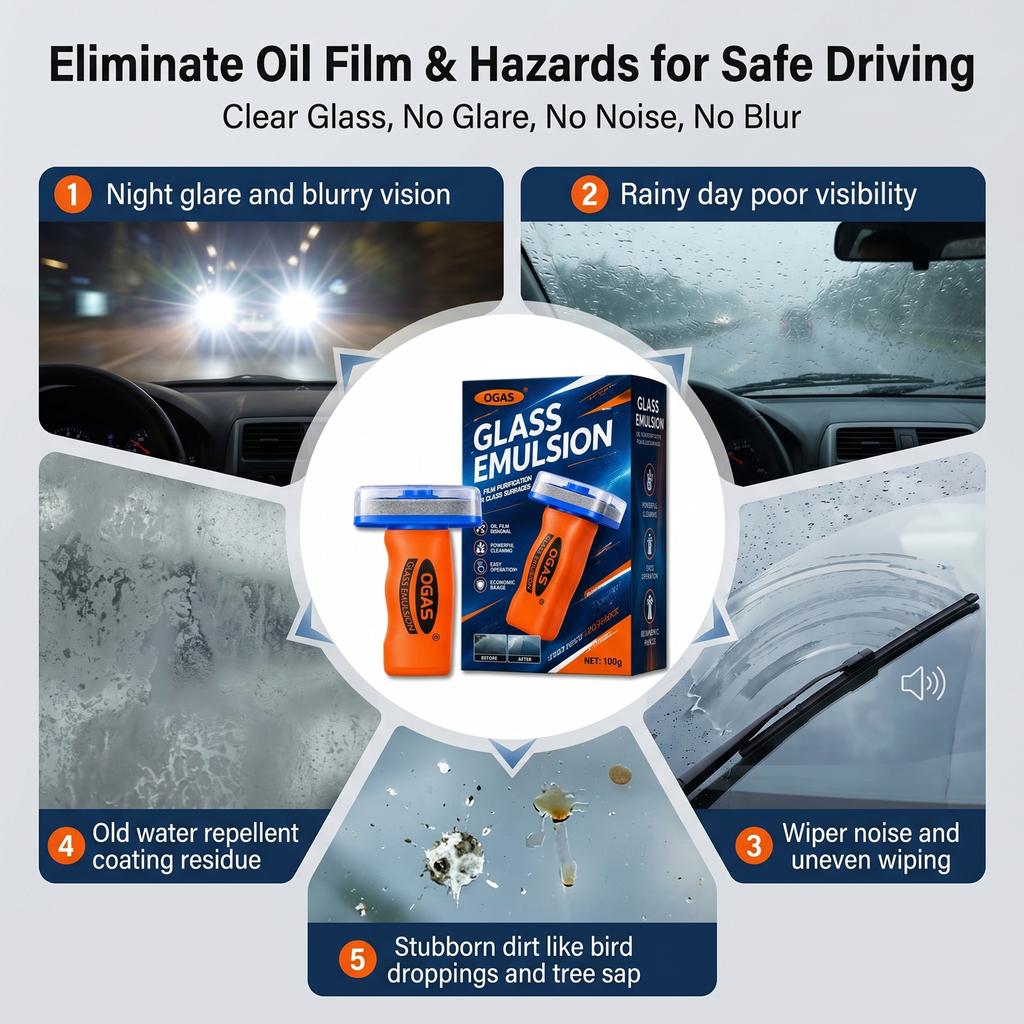 OGAS Gen 2 Upgraded Version Car Glass Oil Film Remover Paste with Felt Brush Deep Cleaning Agent Remove Dirt Bird Droppings Hoses Windshield Washer 1