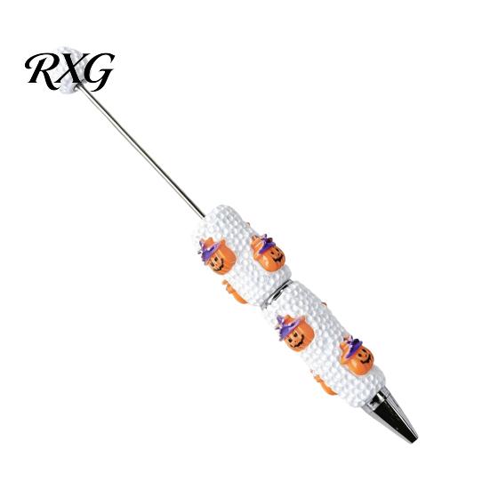 Pumpkin Shaped Ballpoint Pens Halloween Rhinestone Beadable Pen, DIY Sparkly Cat Ghost Plastic Beaded Spooky Stationery Glitter Black Ink Pen