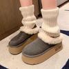Ботильоны женские на меху, замшевые мокасины на платформе, плюшевые хлопковые туфли, повседневные тапочки, тренд зимы 2025 года, удобные ботинки для ходьбы, женские
