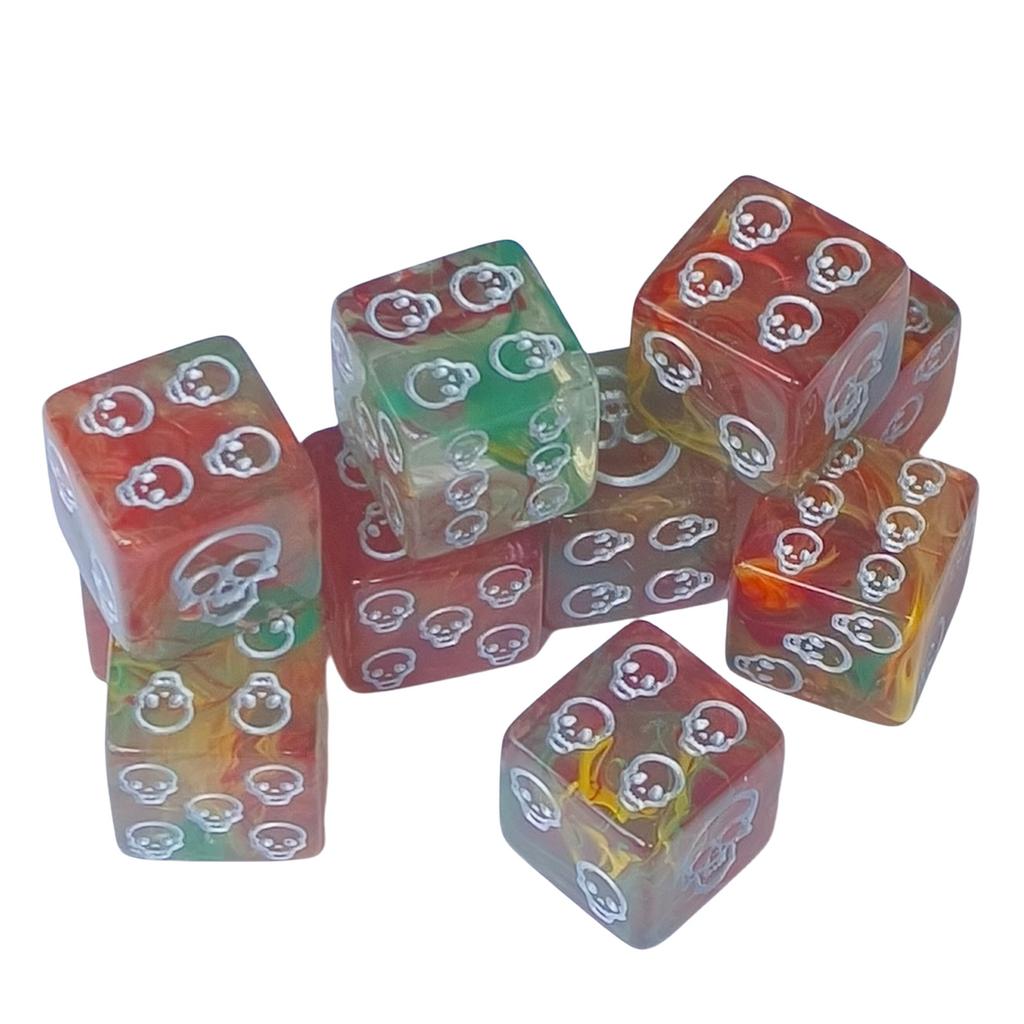 10Pcs Acrylic Six Sided Dices Set Skull Pattern Table Game Dices Round Corner Role Playing Dices Board Game Accessories