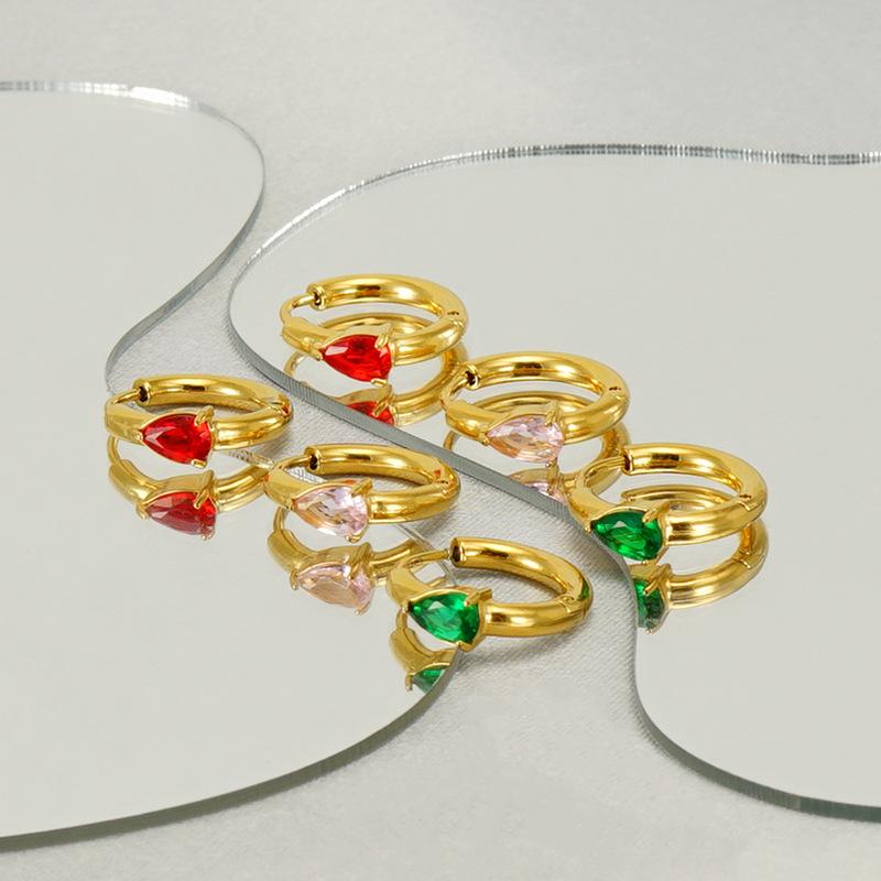 New Stainless Steel Inlaid Zircon Earrings Women's Fashion Light Luxury Water Drop Titanium Steel Earrings