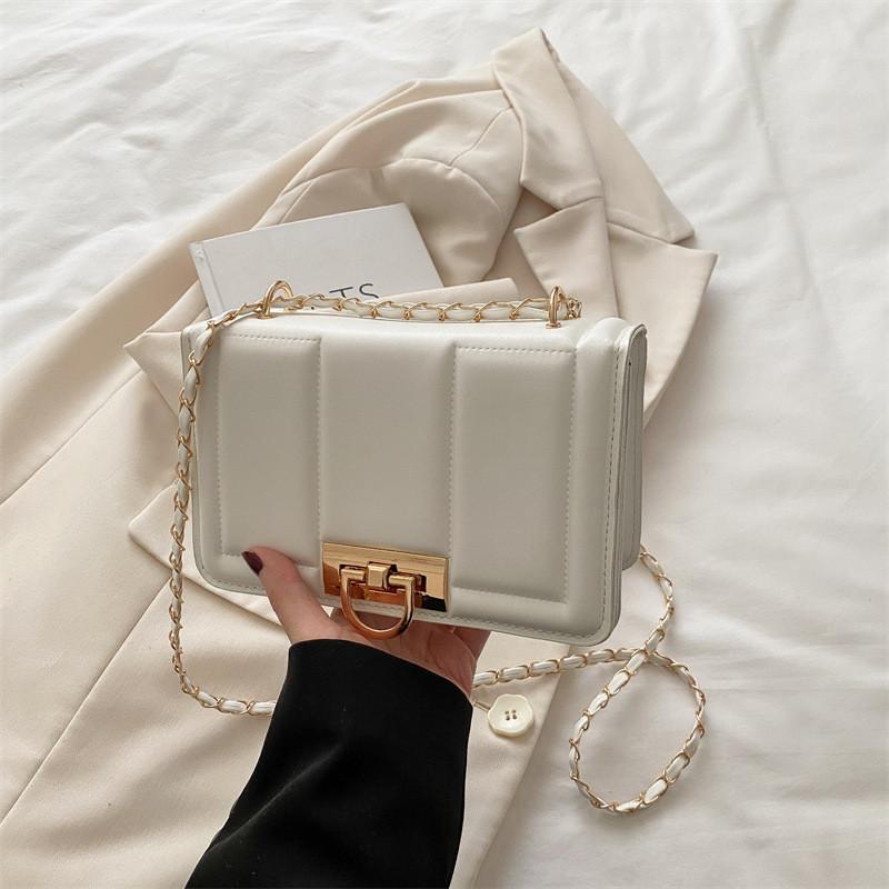 Elegant Solid Color Gold Buckle Decoration Women Casual Shoulder Bag Square