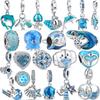 925 Silver Hermit Crab Gecko Jellyfish Dolphin Turtle Pendant Sky Blue Beads Fit Original Charms Bracelet Europe Jewelry