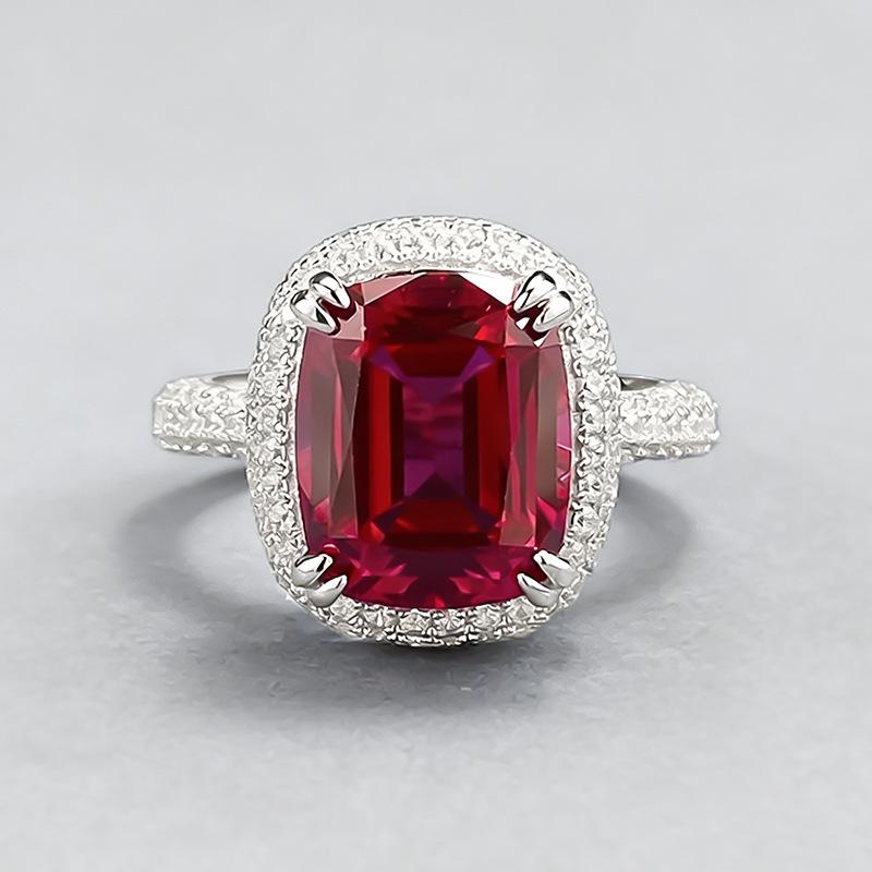 Xian Can Jewelry Серебро S925 Кольцо с паве 9x11 мм Цвет «Голубиная кровь», Европейский и Американский стиль, Прямой эфир Xiaohongshu.
