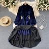 High Quality Autumn Winter Women Vintage Palace Velvet Party Dress Fashion Stand Collar Long Midi Casual Velour Dresses