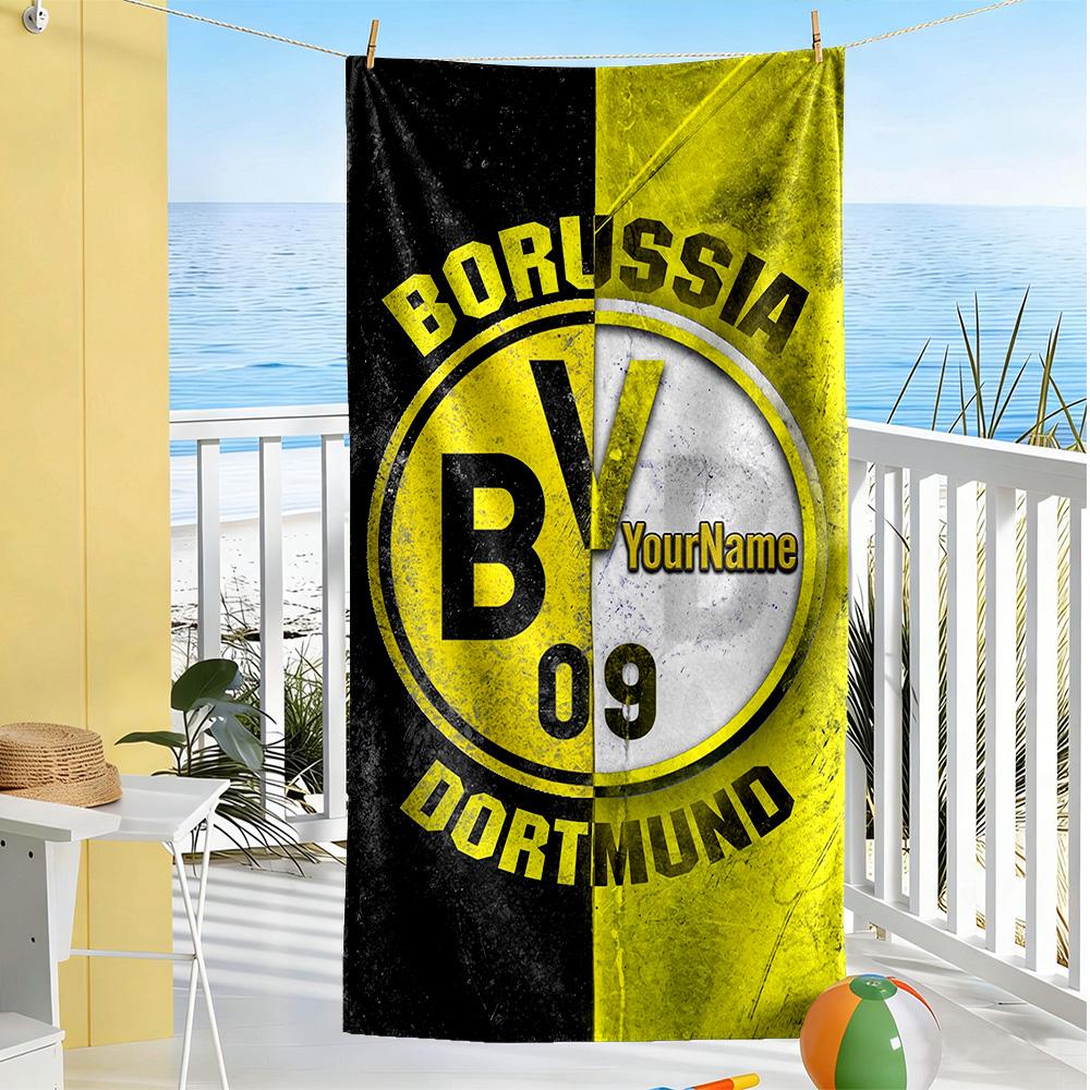 Borussia Dortmund Personalized Name Beach Towel High Absorbency & Quick-Dry Perfect for Traveling Yoga Camping and Swimming
