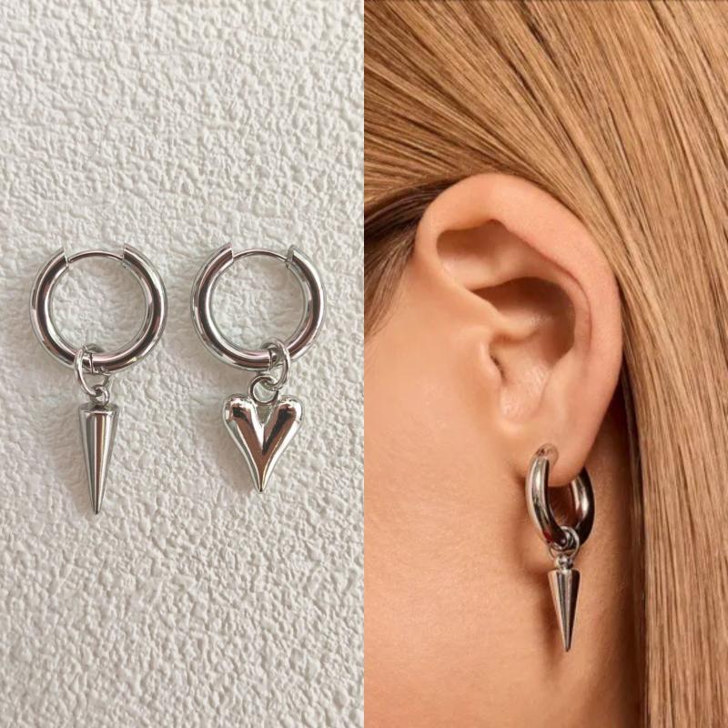 Модные асимметричные серьги-подвески в виде сердца и звезды для женщин, простые геометрические круглые серьги-кольца, ювелирные аксессуары, подарок