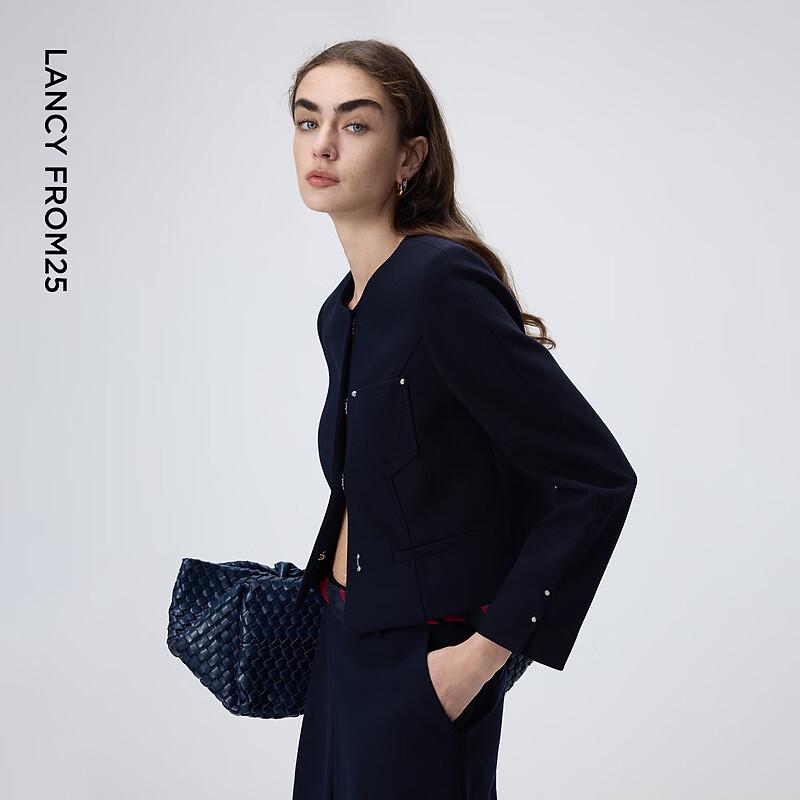 MONEY HONG Women's Elegant Round Neck Short Jacket