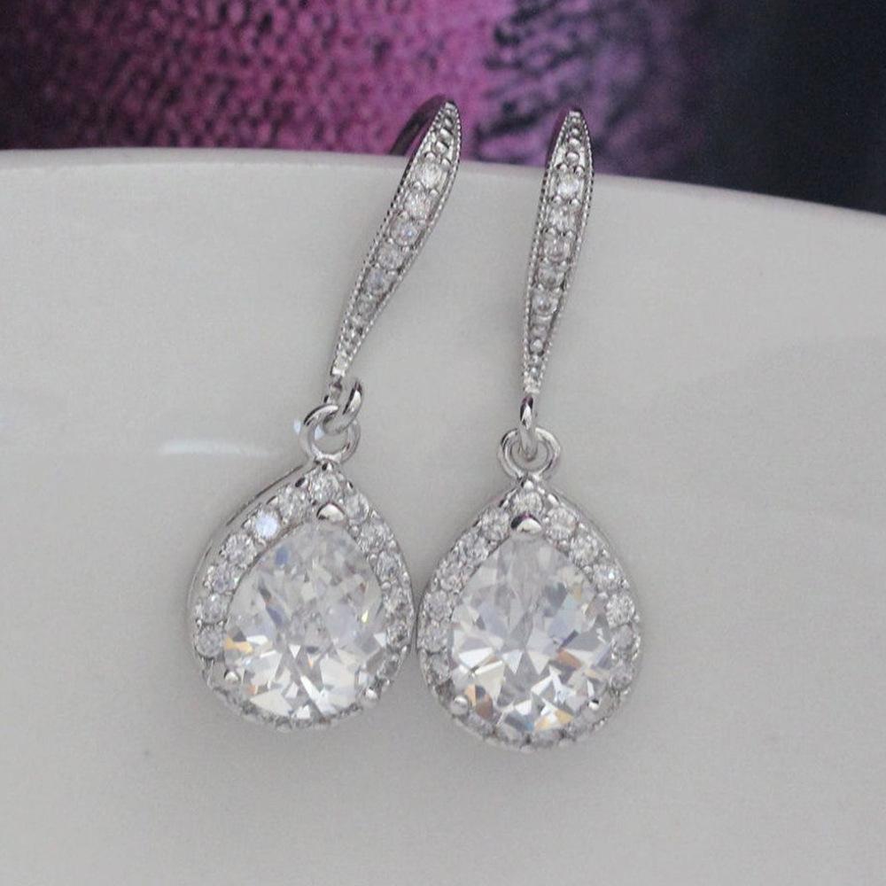 Simple Female Earrings 925 Sterling Silver Waterdrop Inlaid Cubic Zircon Earrings For Women Love Jewelry Girlfriend Gift Bijoux