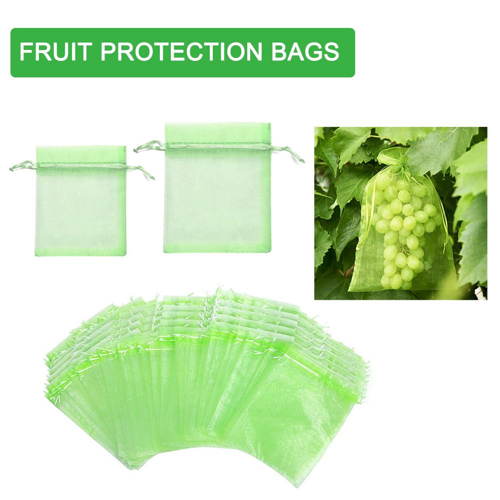 100pcs Strawberry Grapes Fruit Grow Bags Netting Mesh Vegetable Plant Protection Bags For Pest Control Anti-Bird Garden Too U7X5