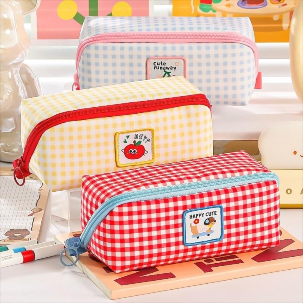 Large Capacity Grid Stationery Bag Korean Style Dopamine Pencil Pouch Prism Pencil Case  Office