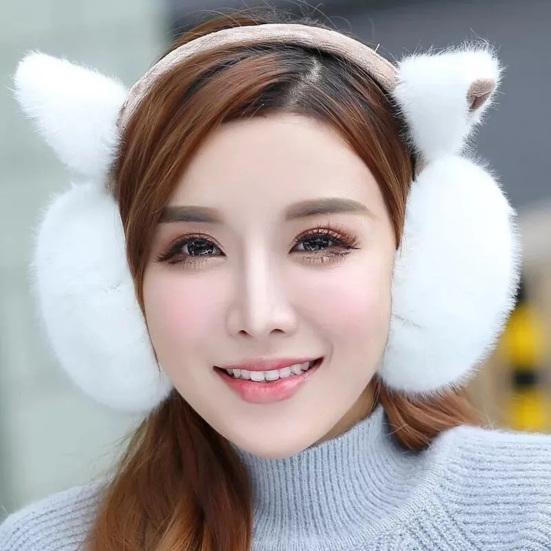 Winter Warm Earmuffs Super Soft Ultra-Thick Friendly To Skin Solid Color Women Earmuffs Ear Cover with Cat Ears