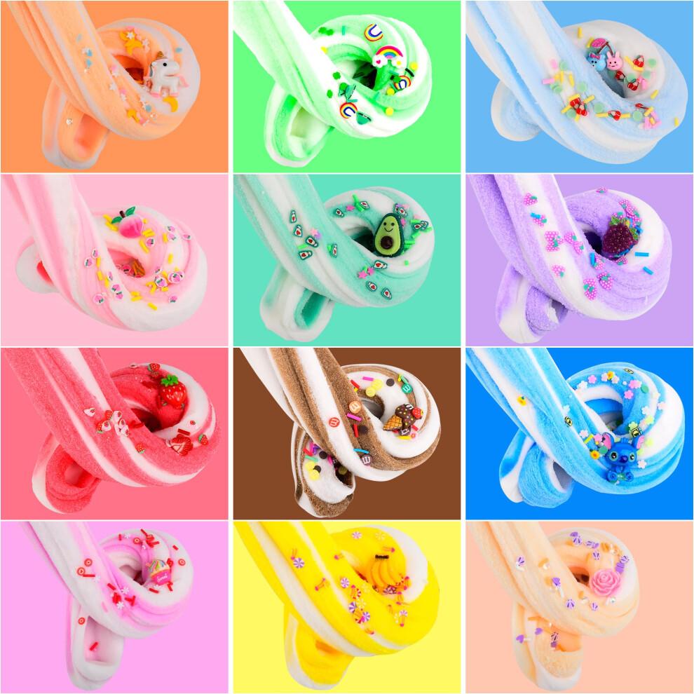 Cloud Slime Kit 12 Pack,With Stitch Rainbow Cake Strawberry Rose Slimes Charms,Fluffy Slime for Girls and Boys,Stress Relief Toy for Kids