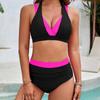Women's New Color Collocation Hanging Neck High Waist Sexy Bikini Two Piece Swimsuit