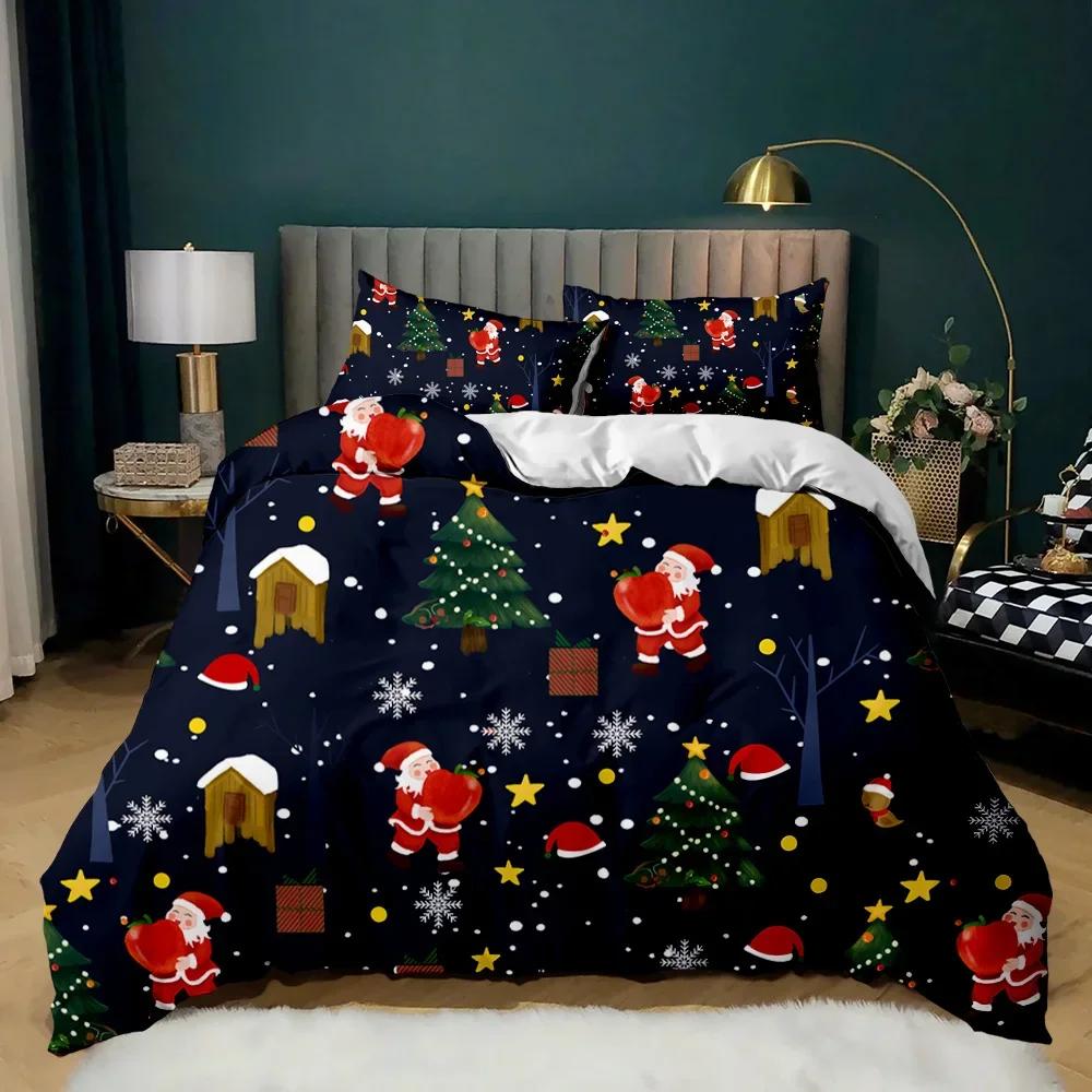 Christmas Duvet Cover Set Santa Claus Deer Printed Bedding Set Merry Christmas Christmas Polyester Comforter Set Soft Bedclothes
