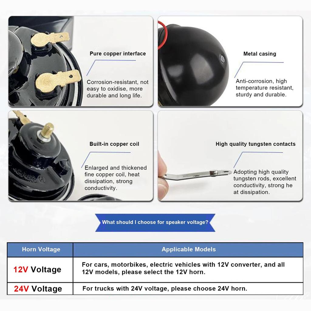 2Pcs/lot Universal Loud Car Horn Dc 12V/24V Electric Snail Horn Super Loud Waterproof Subwoofer for Car Truck Suv Boat Accessory