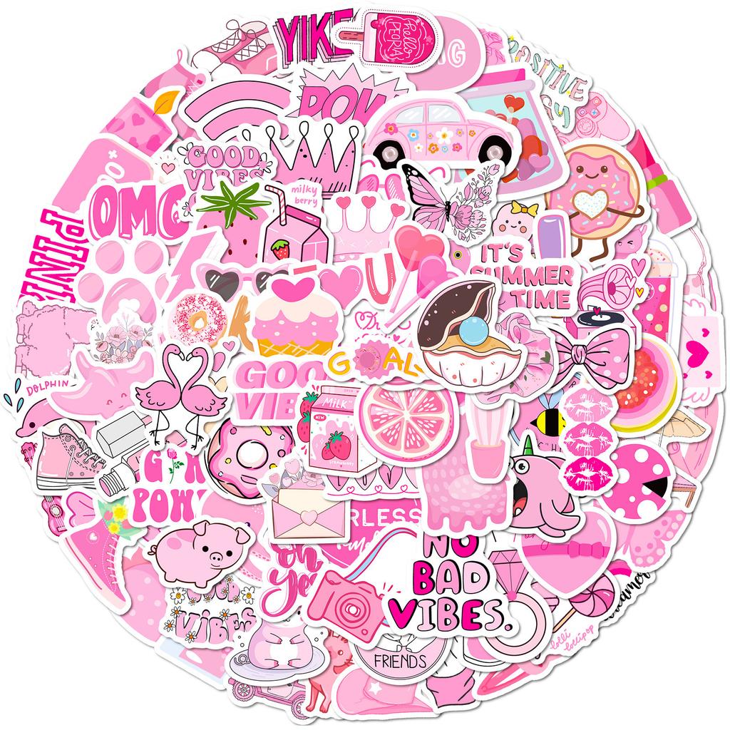 100 Small Size 4Cm Pink Mix And Match Stickers Vsco Color Mix And Match Pink Girl Graffiti Stickers