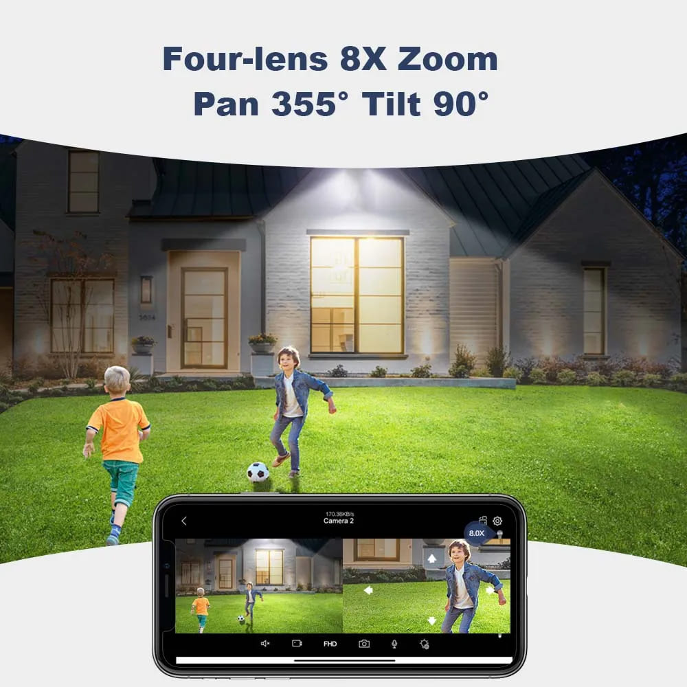 LS VISION ICsee Security PTZ Camera 6K 12MP HD Three Lens 8X Zoom Outdoor WiFi Wireless CCTV Video Surveillance Auto Tracking Home Protection