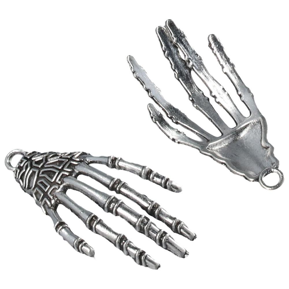 Antique Silver Metal Charms Pendants 30 Pcs Halloween Skeleton Hand Pendants For Earrings