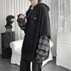 Vintage Hoodie Women Streetwear Oversized Sweatshirt Punk Long Sleeve Pullovers Korean Grunge Plaid Splice Hoody