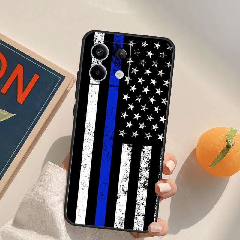 Полицейский флаг Тонкая синяя линия Чехол Для Xiaomi Redmi Note 14 Pro 9 10 11 12 13 Pro 10S 11S 12S Redmi 10C 12C 13C 14C