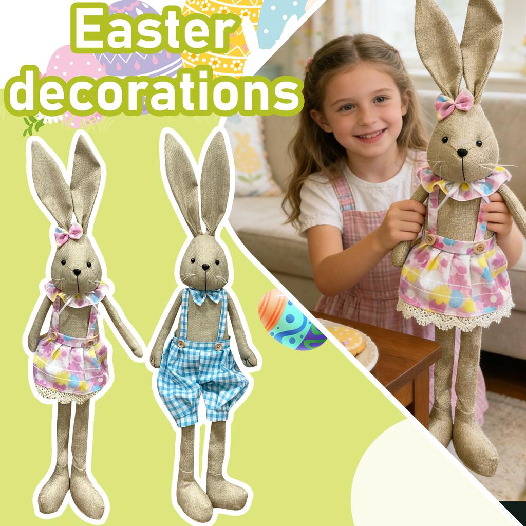 Easter Sitting Long-Legged Figurine Seated Decoration Scene Arrangement Crafted Fabric Piece Holiday Ornament